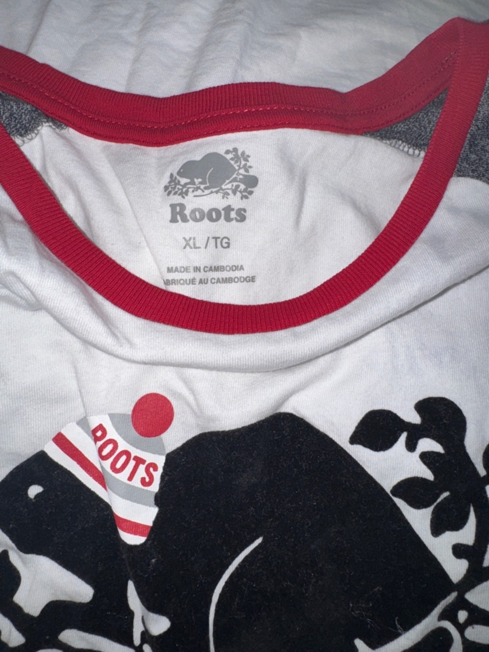 Roots White & Gray Raglan Tee with Red Neck Trim and Black Graphic - Picture 3 of 3